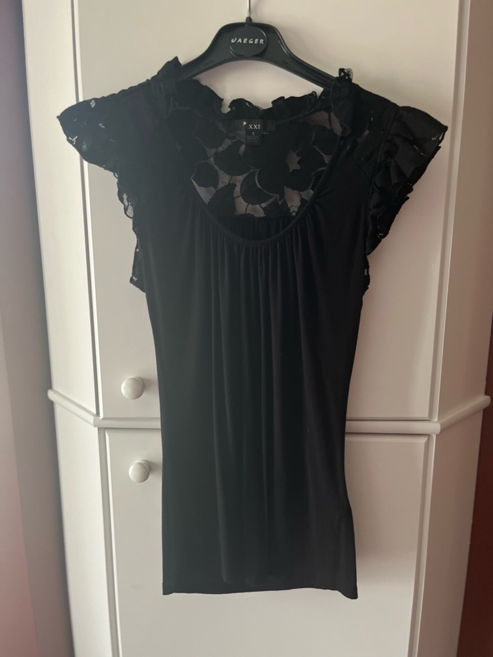 Forever 21 Black Floral Lace Yoke Top